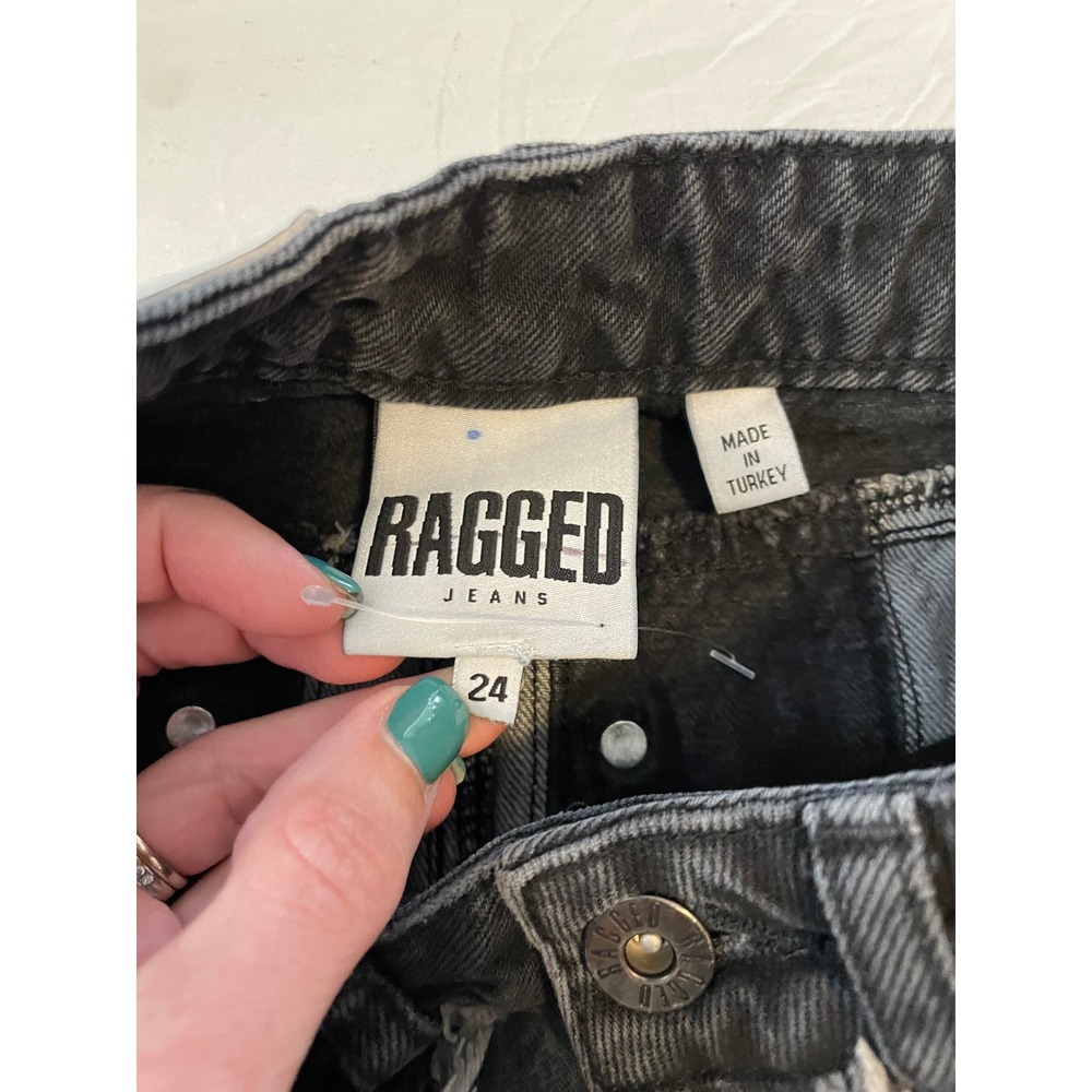 Ragged Jeans Black Gray High Waisted Distressed Stripe Punk Rock Denim - Picture 3 of 3